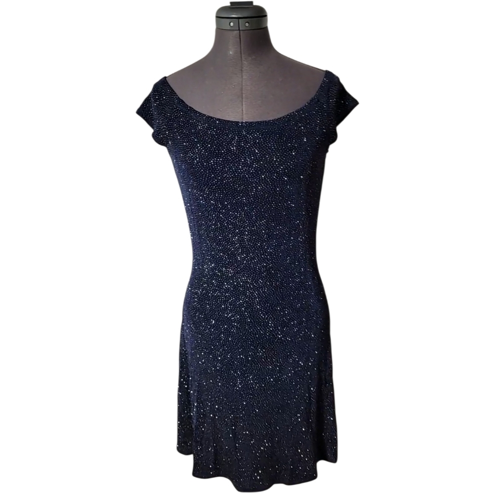 Y2K Gunne Sax Jessica McClintock Sparkle Midnight Navy Prom Grad Dress